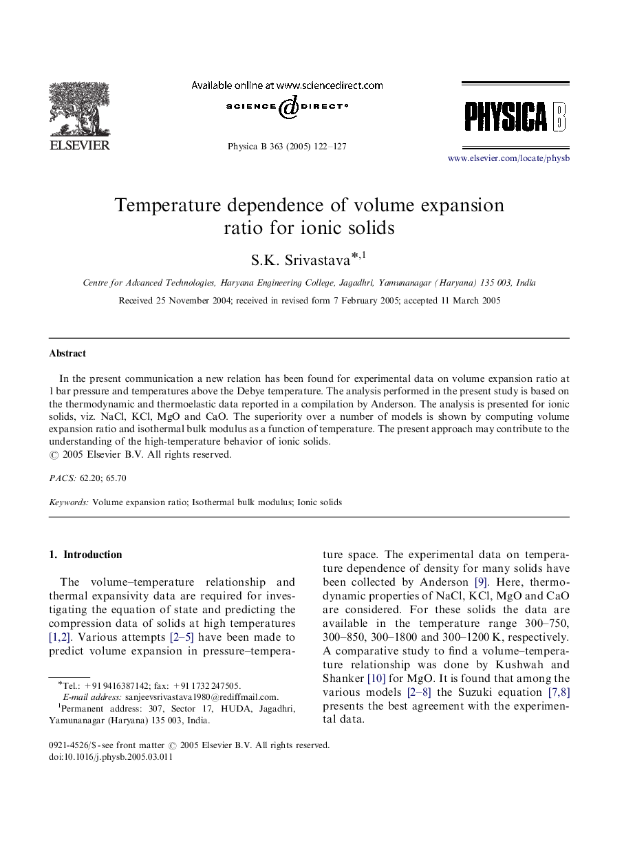 Temperature dependence of volume expansion ratio for ionic solids