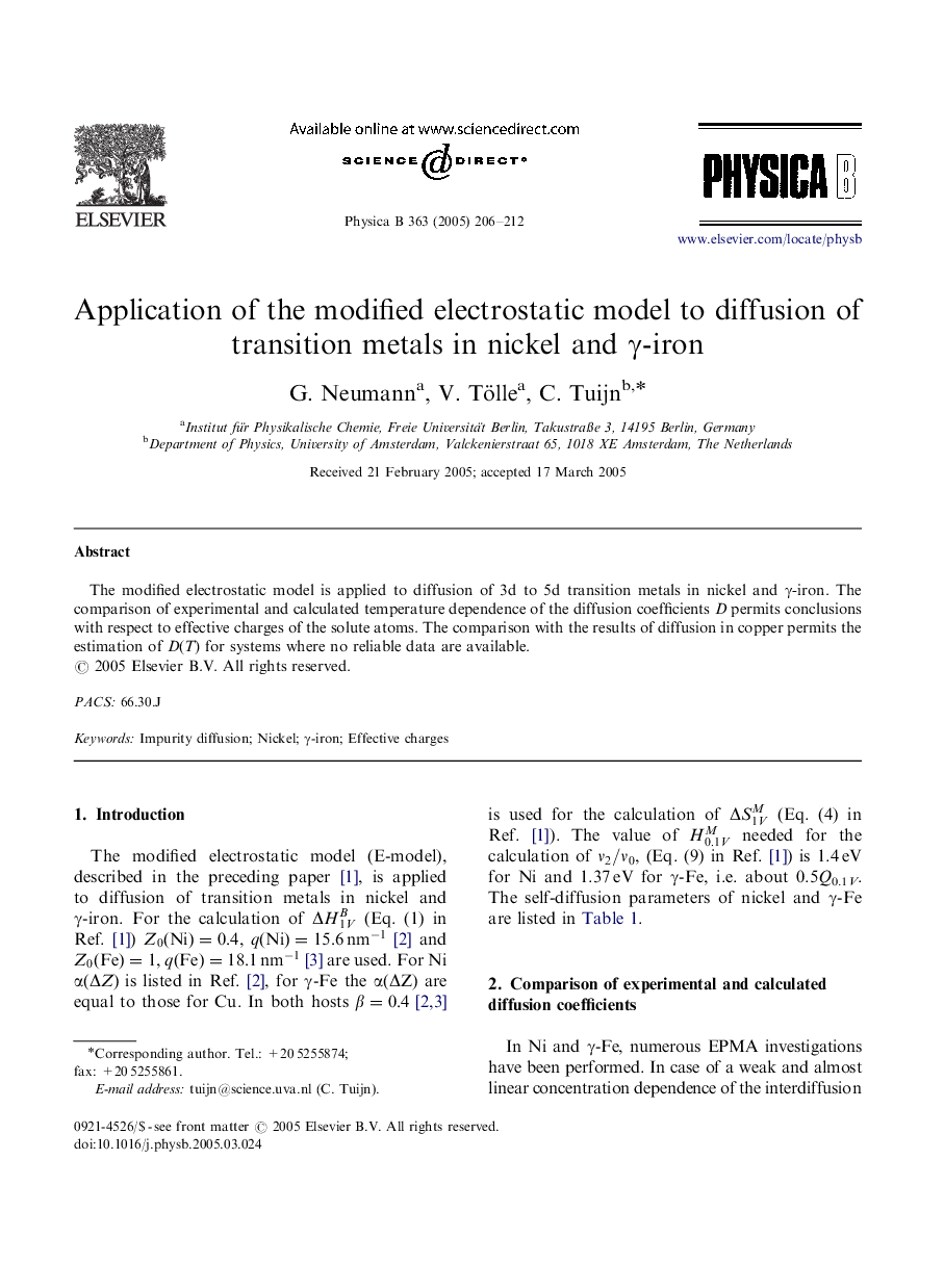 Application of the modified electrostatic model to diffusion of transition metals in nickel and Î³-iron