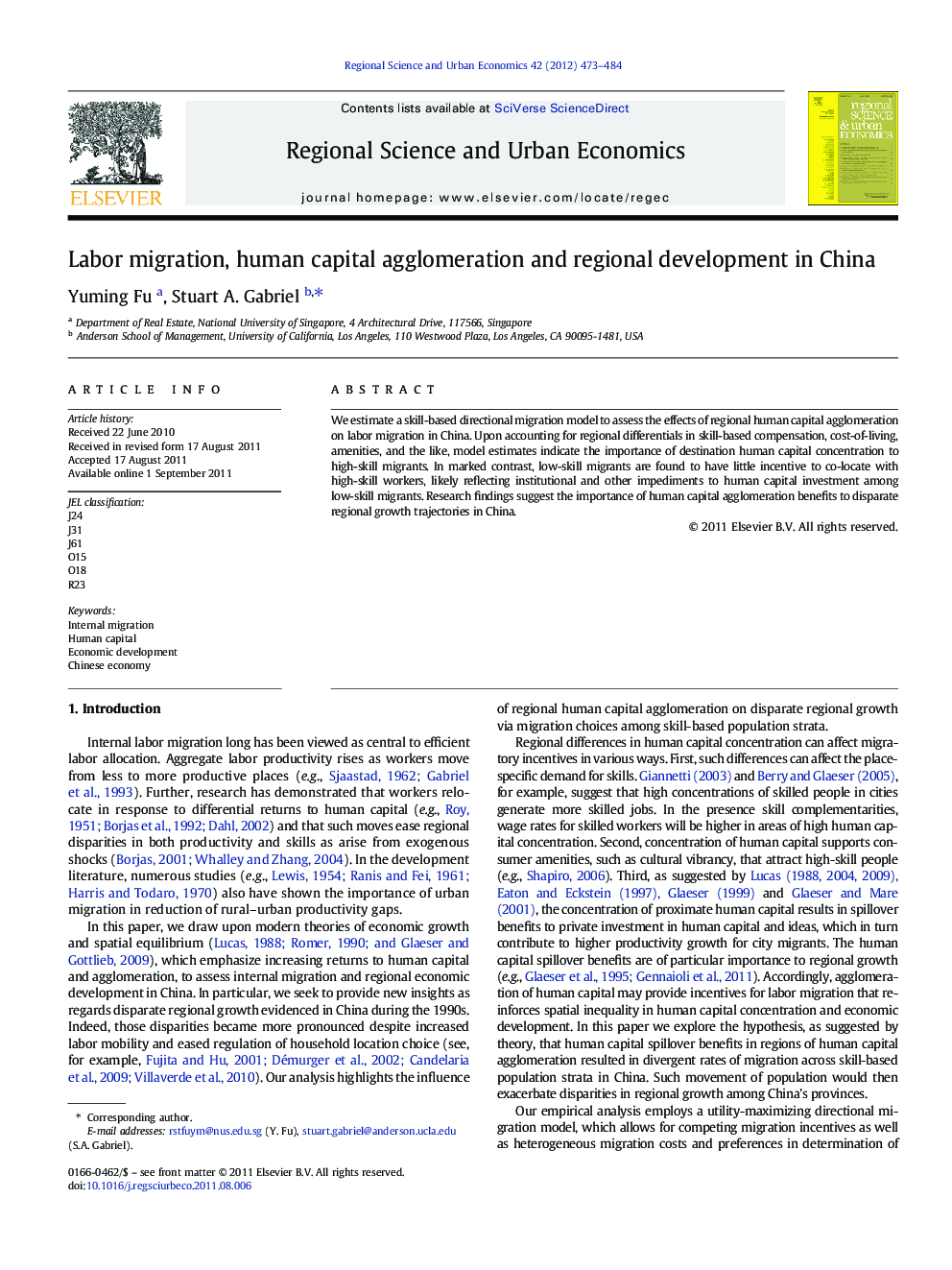 Labor migration, human capital agglomeration and regional development in China