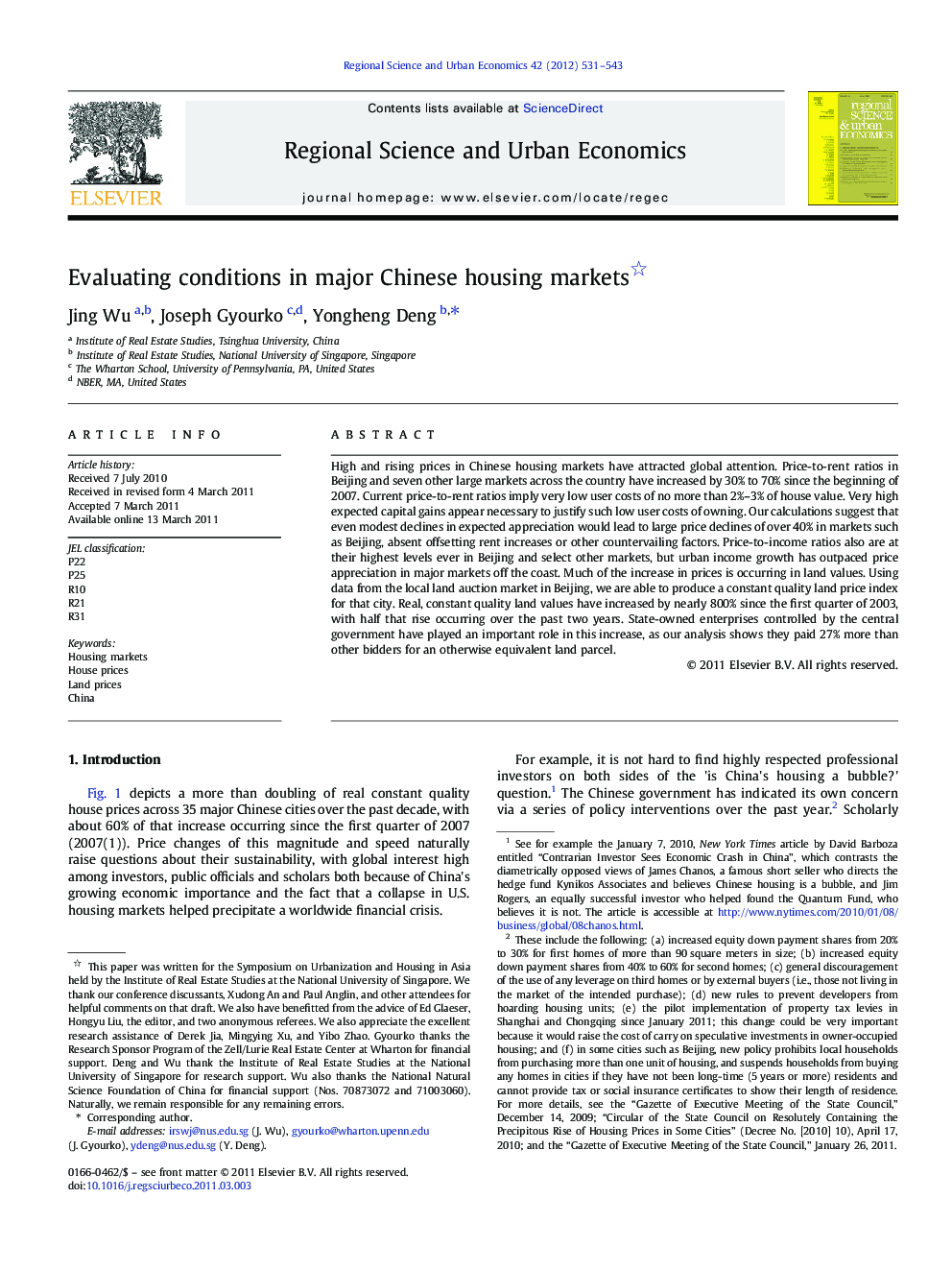 Evaluating conditions in major Chinese housing markets 