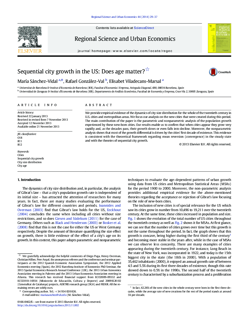 Sequential city growth in the US: Does age matter? 