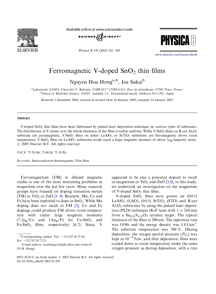 Ferromagnetic V-doped SnO2 thin films