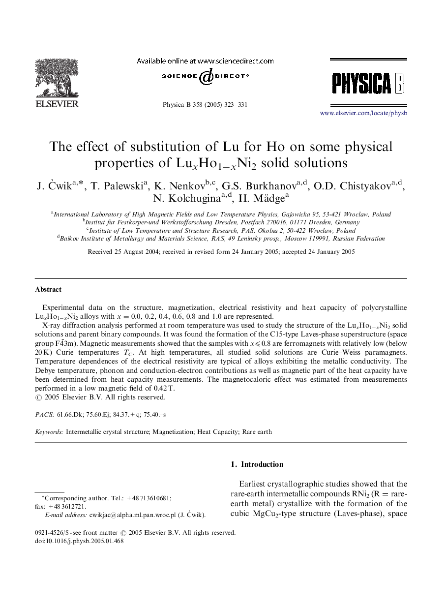 The effect of substitution of Lu for Ho on some physical properties of LuxHo1âxNi2 solid solutions