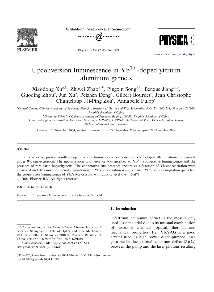 Upconversion luminescence in Yb3+-doped yttrium aluminum garnets