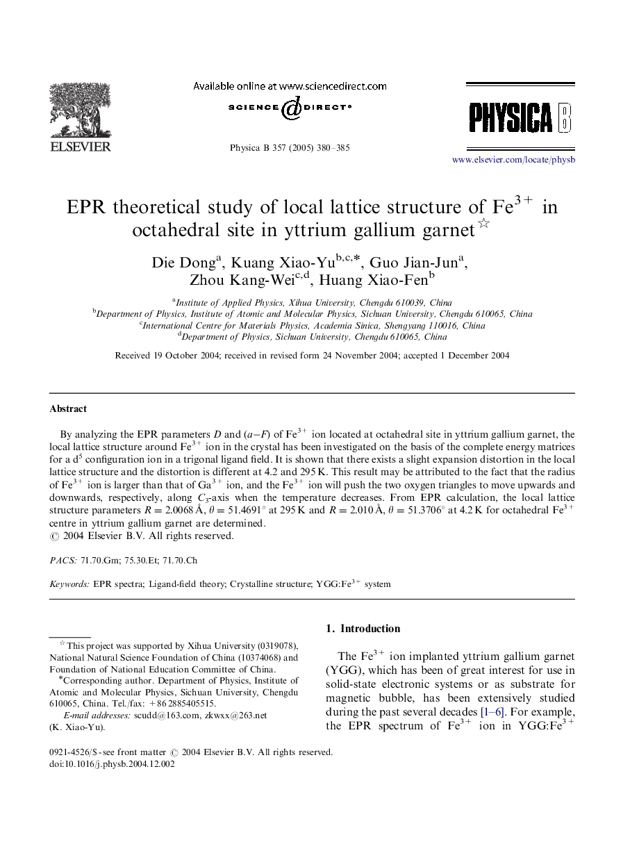 EPR theoretical study of local lattice structure of Fe3+ in octahedral site in yttrium gallium garnet