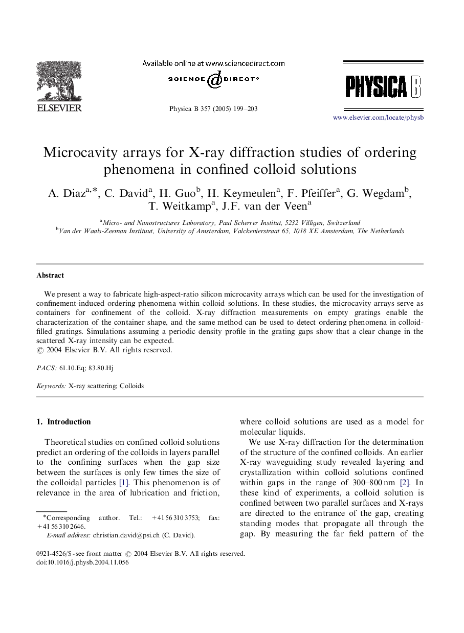 Microcavity arrays for X-ray diffraction studies of ordering phenomena in confined colloid solutions