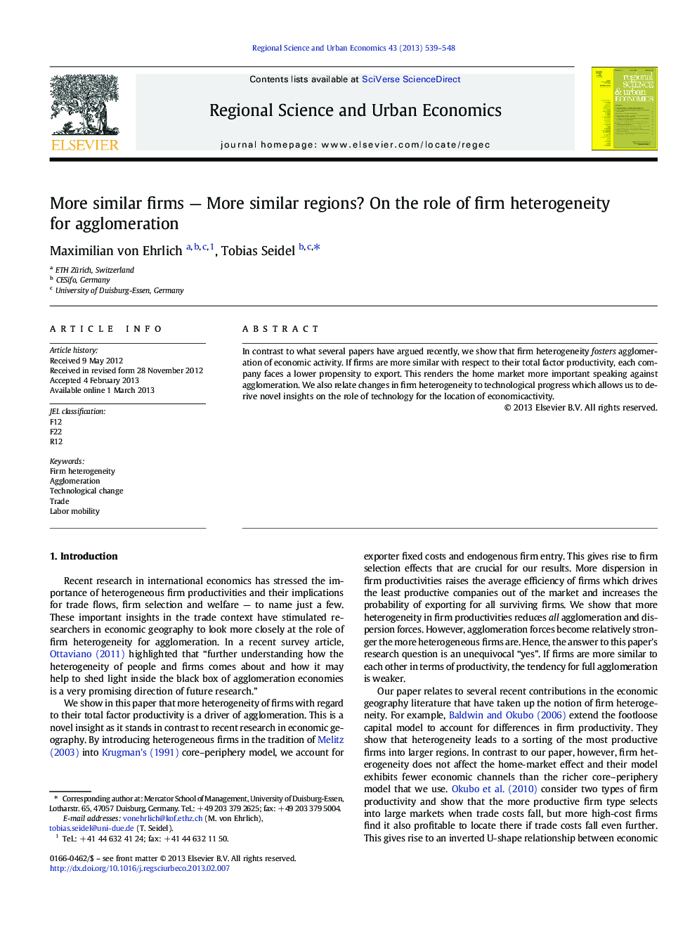 More similar firms — More similar regions? On the role of firm heterogeneity for agglomeration