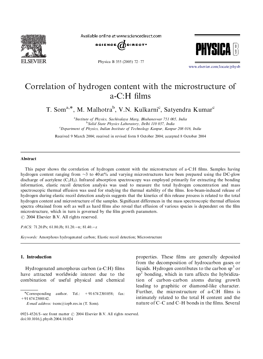 Correlation of hydrogen content with the microstructure of a-C:H films