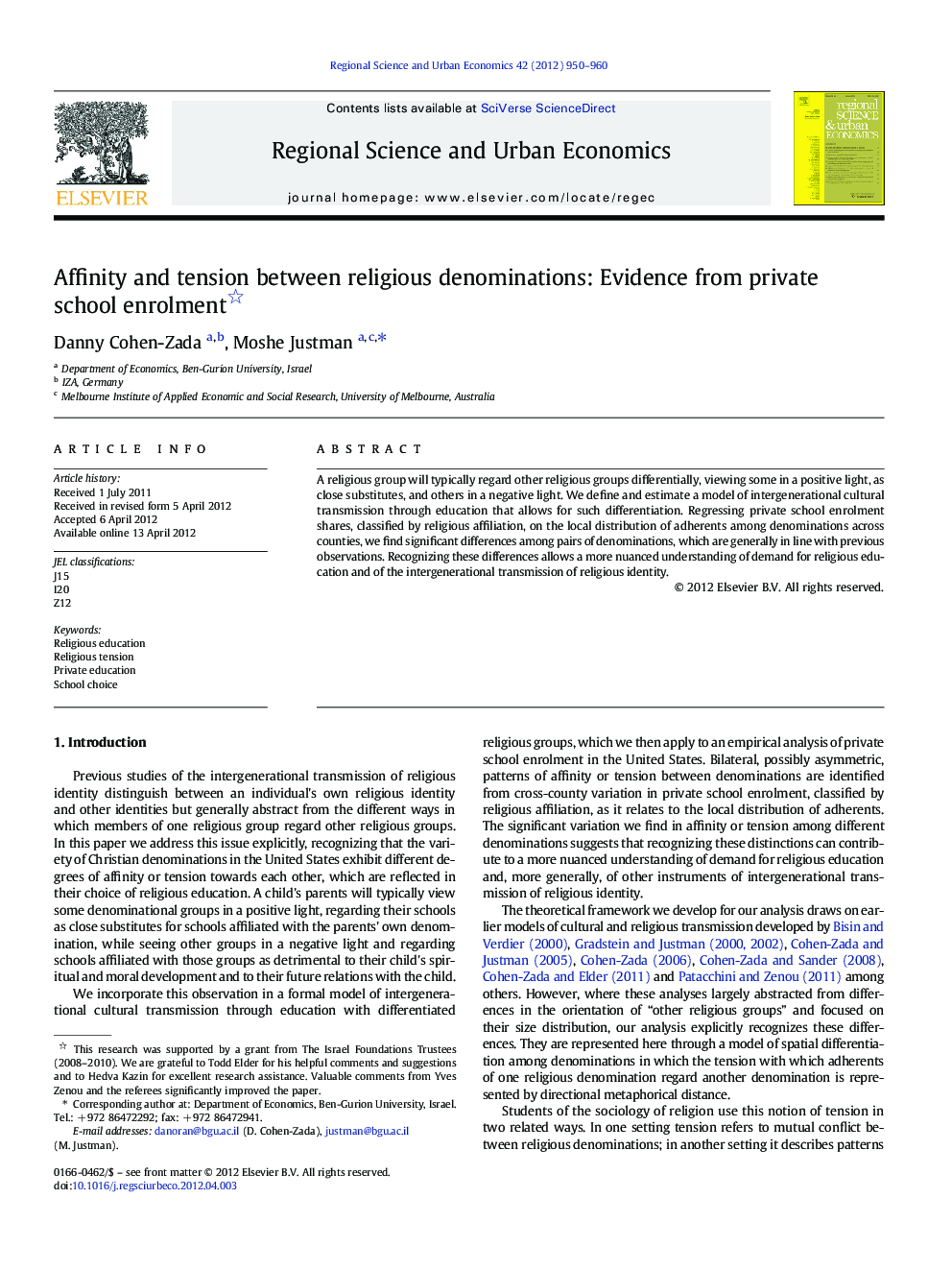 Affinity and tension between religious denominations: Evidence from private school enrolment 
