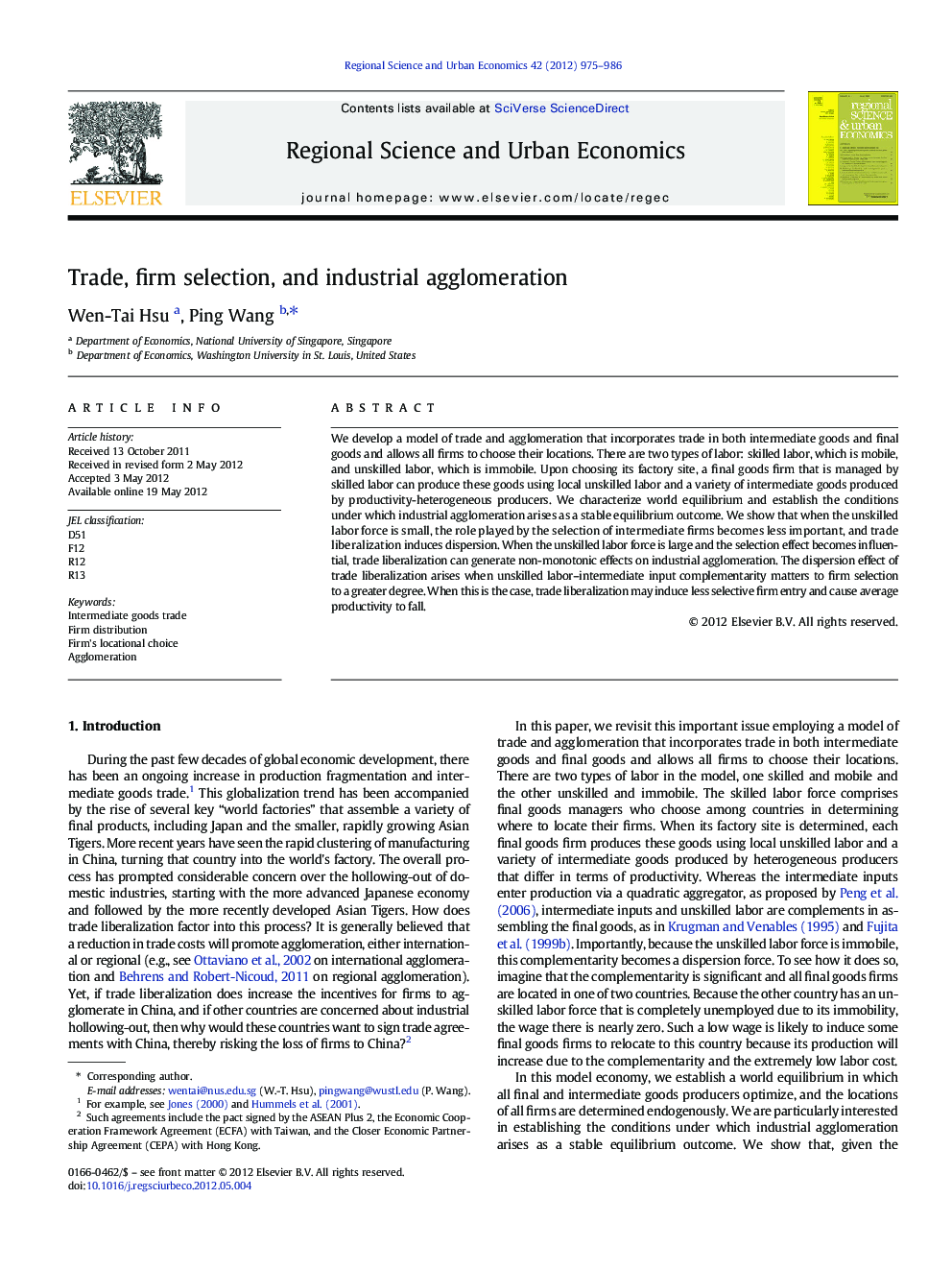 Trade, firm selection, and industrial agglomeration
