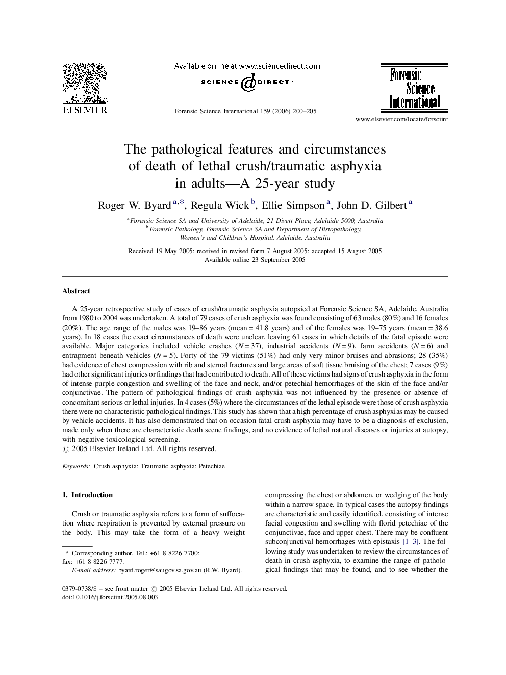 The pathological features and circumstances of death of lethal crush/traumatic asphyxia in adults—A 25-year study