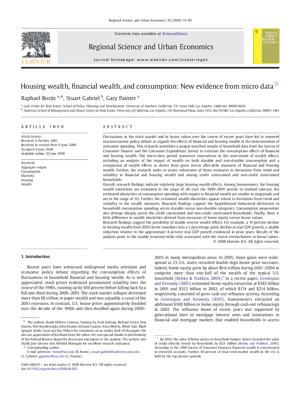 Housing wealth, financial wealth, and consumption: New evidence from micro data 