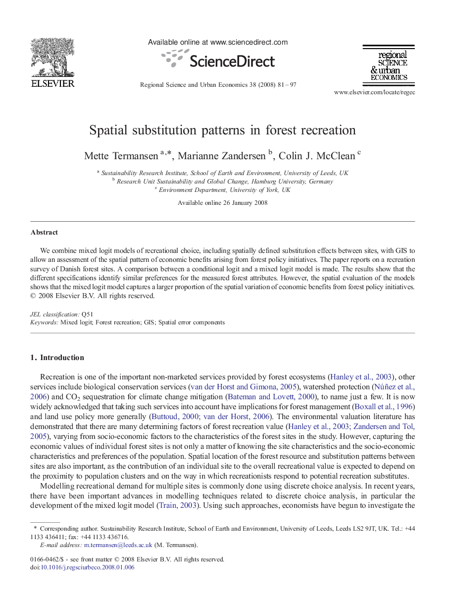 Spatial substitution patterns in forest recreation