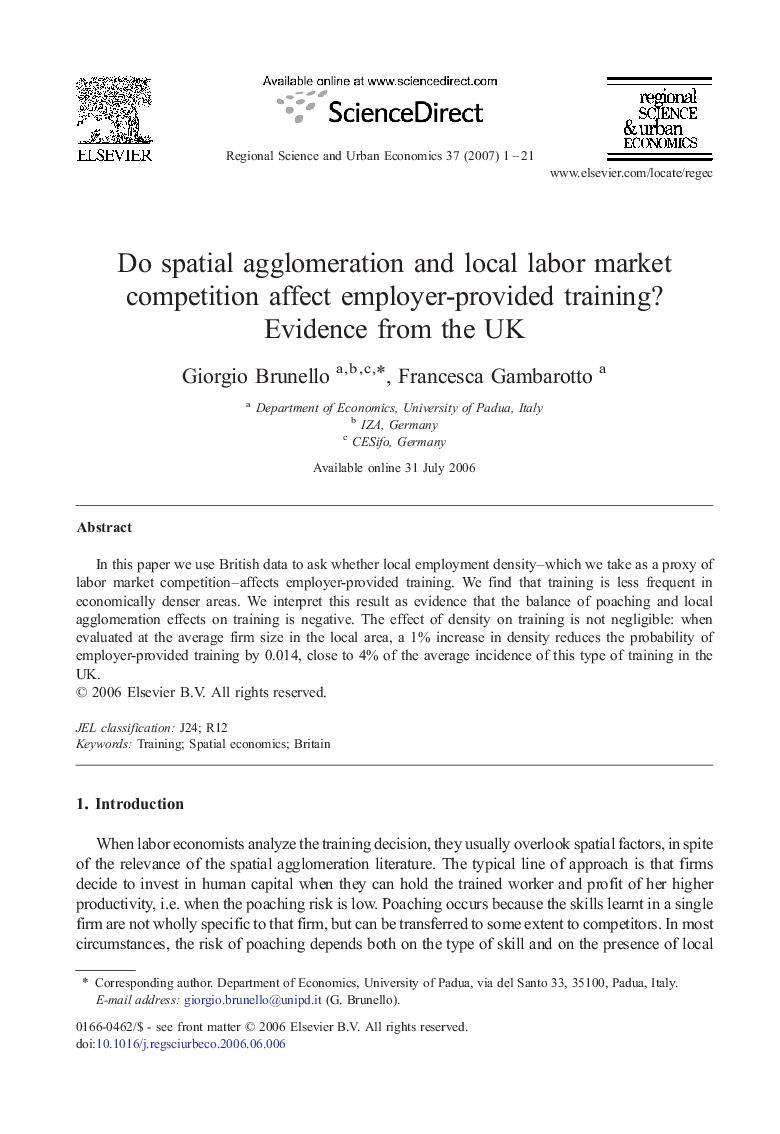 Do spatial agglomeration and local labor market competition affect employer-provided training? Evidence from the UK