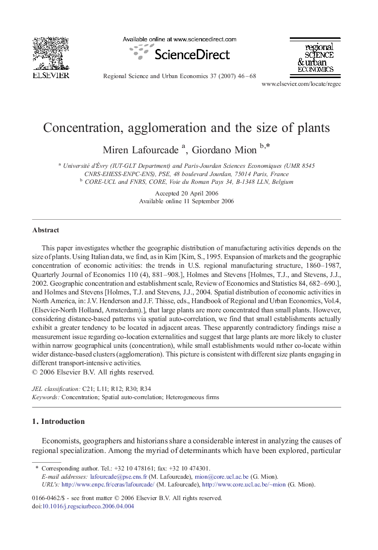 Concentration, agglomeration and the size of plants