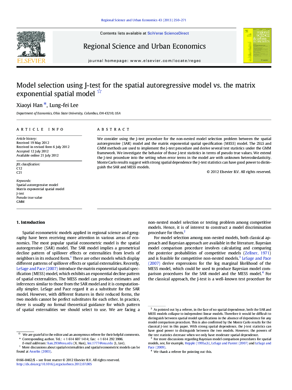 Model selection using J-test for the spatial autoregressive model vs. the matrix exponential spatial model 