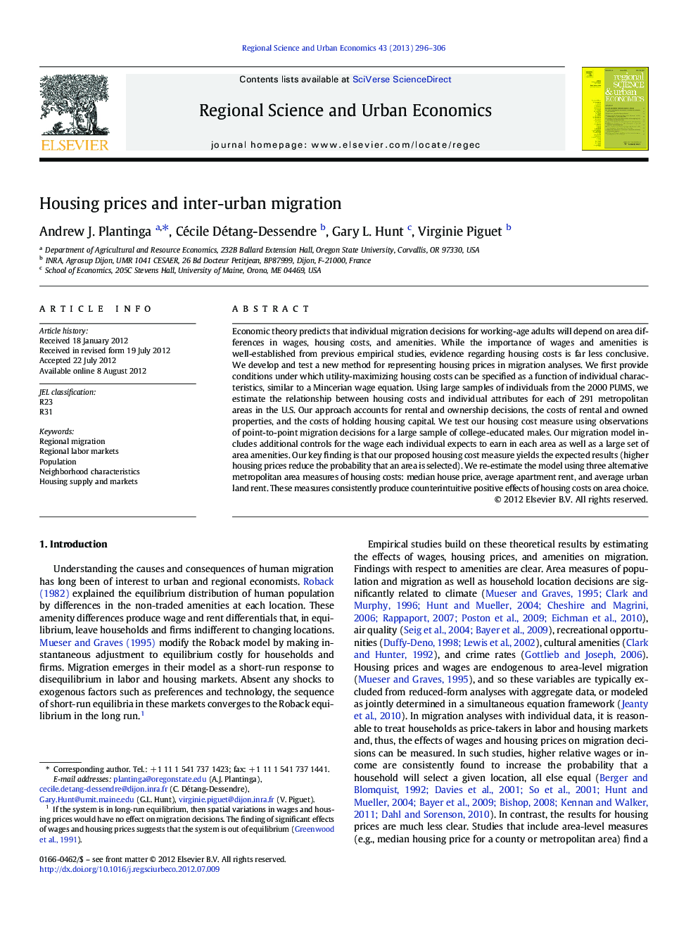 Housing prices and inter-urban migration