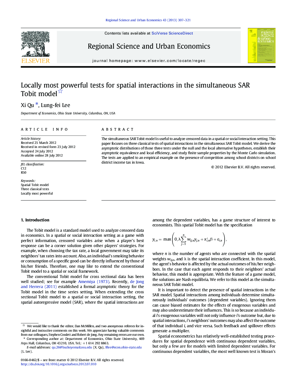 Locally most powerful tests for spatial interactions in the simultaneous SAR Tobit model 