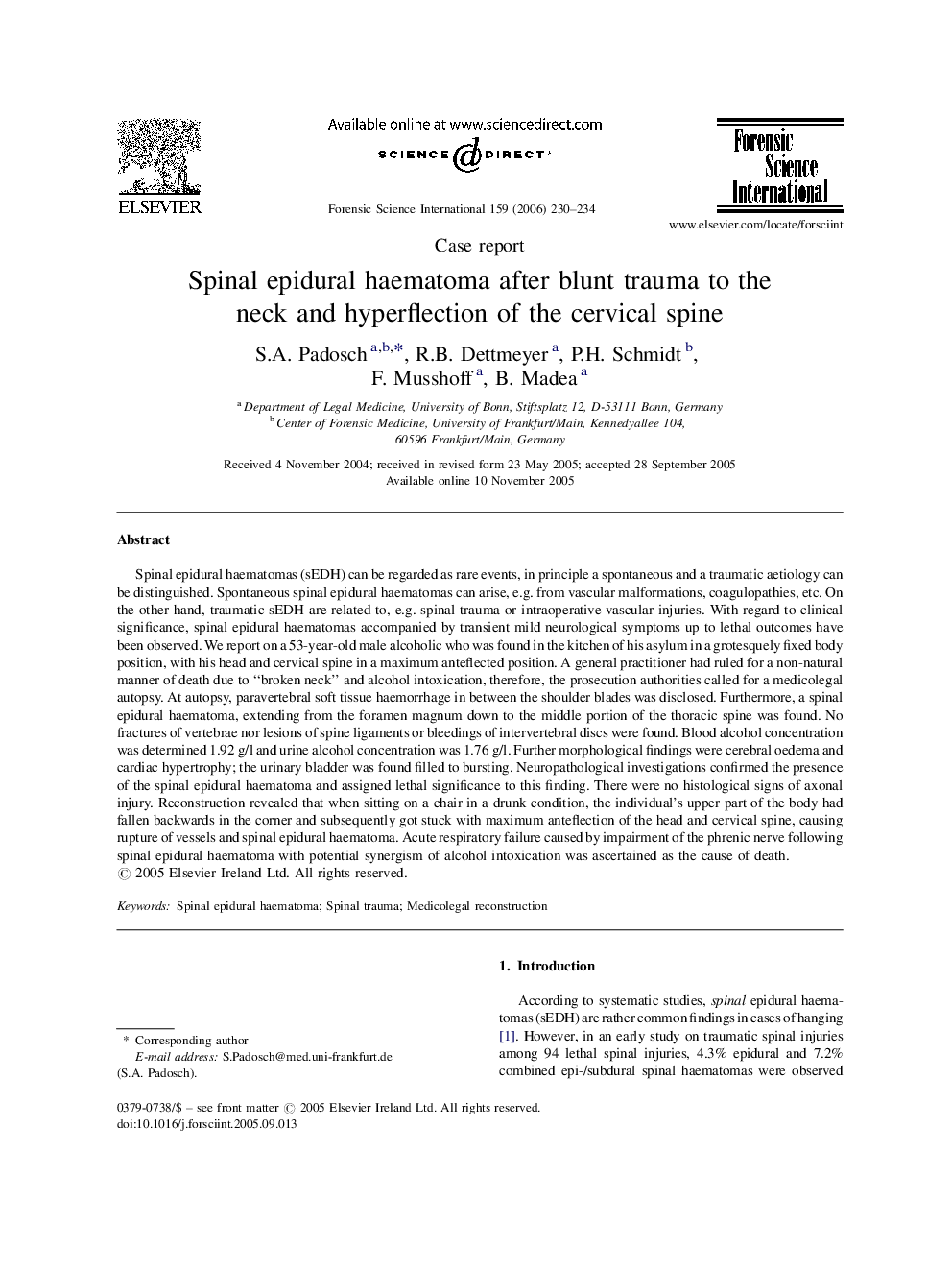 Spinal epidural haematoma after blunt trauma to the neck and hyperflection of the cervical spine