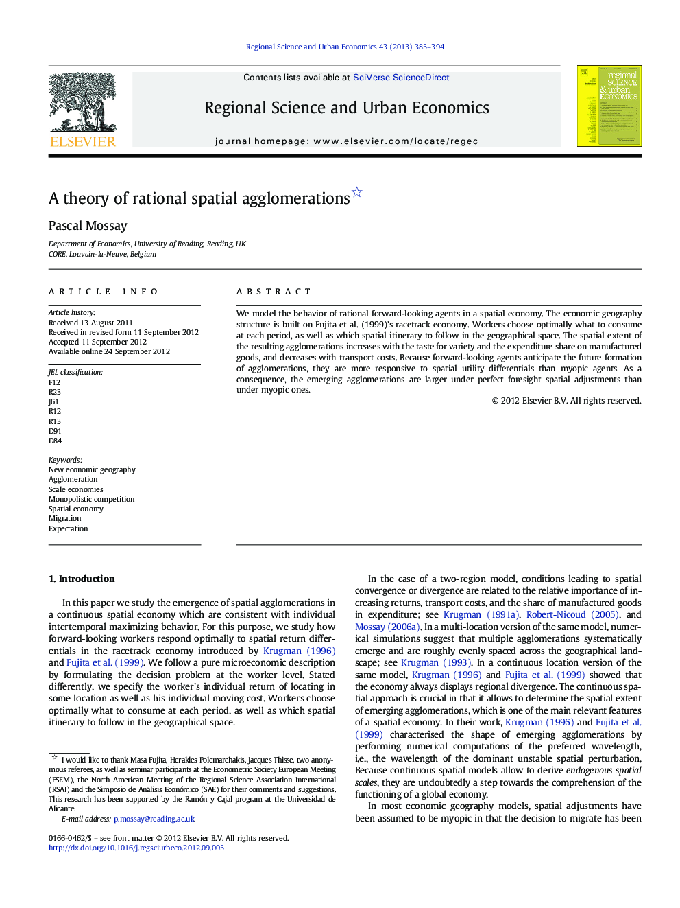 A theory of rational spatial agglomerations 