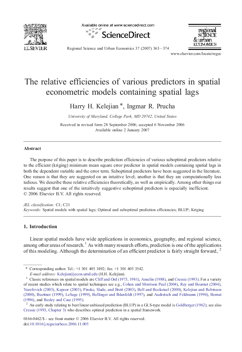 The relative efficiencies of various predictors in spatial econometric models containing spatial lags