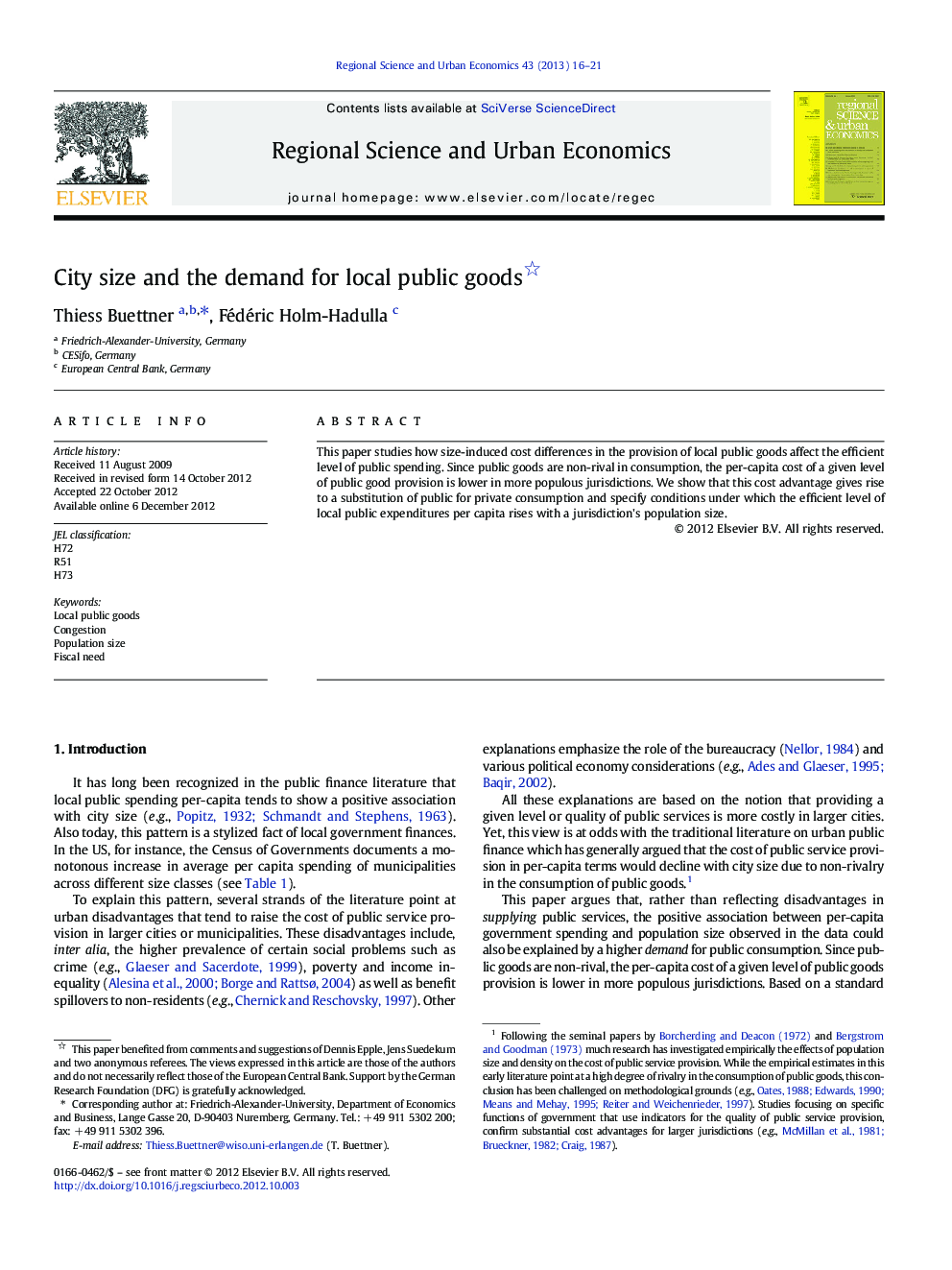 City size and the demand for local public goods 