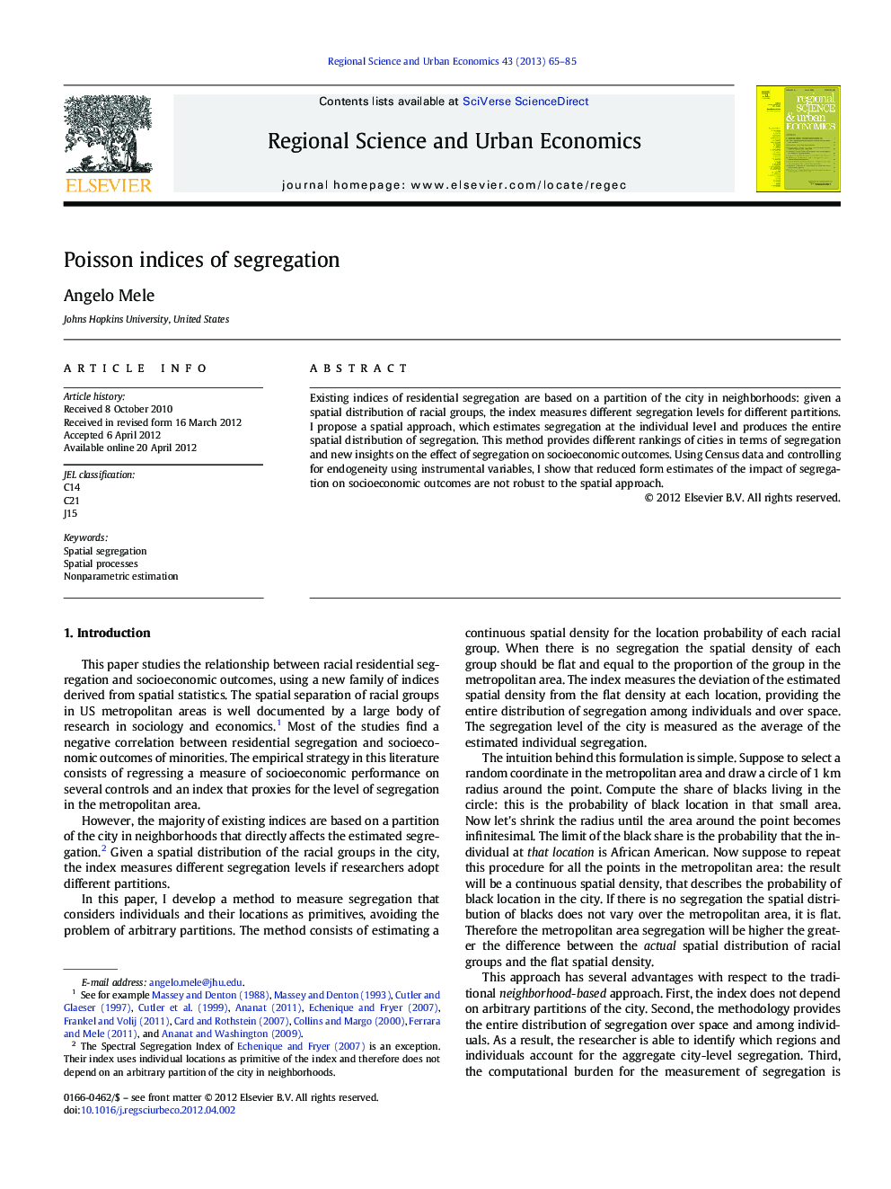 Poisson indices of segregation