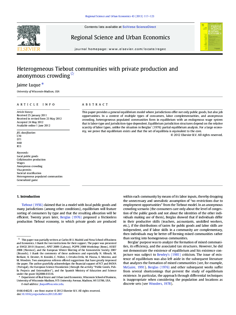 Heterogeneous Tiebout communities with private production and anonymous crowding 