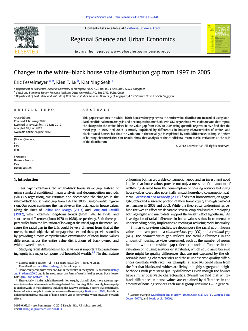 Changes in the white–black house value distribution gap from 1997 to 2005