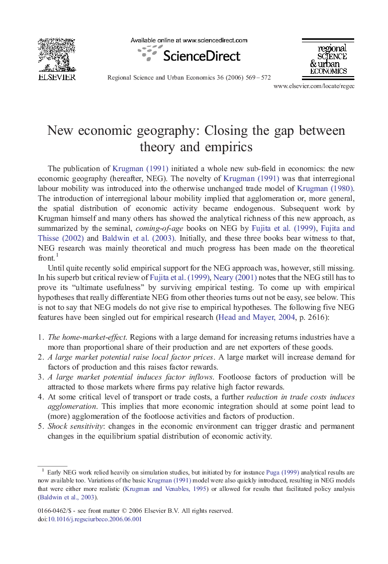 New economic geography: Closing the gap between theory and empirics