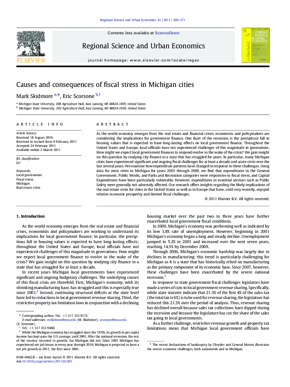 Causes and consequences of fiscal stress in Michigan cities