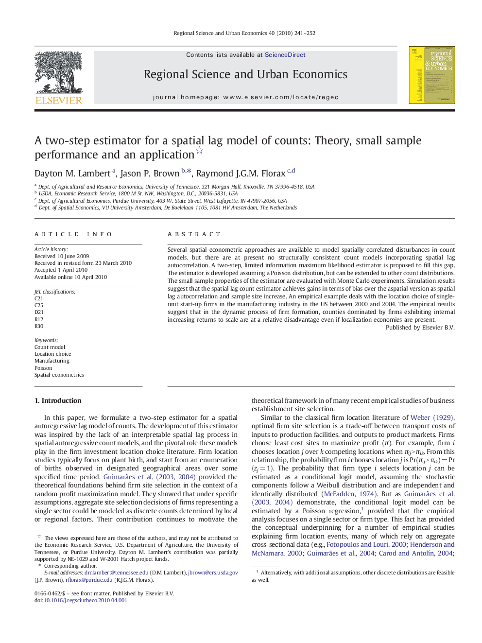 A two-step estimator for a spatial lag model of counts: Theory, small sample performance and an application 