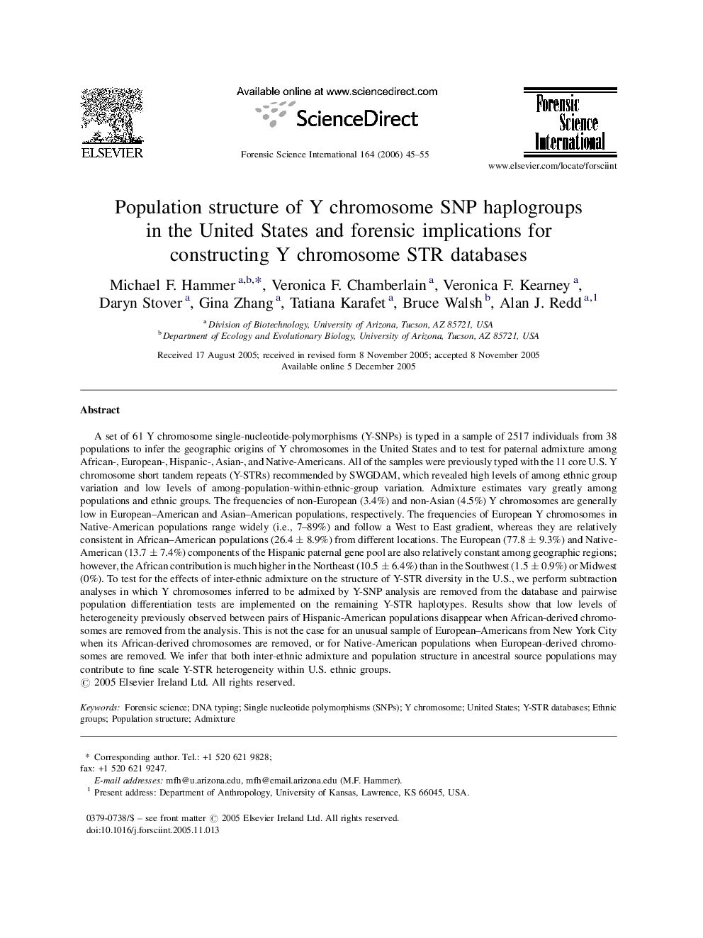 Population structure of Y chromosome SNP haplogroups in the United States and forensic implications for constructing Y chromosome STR databases