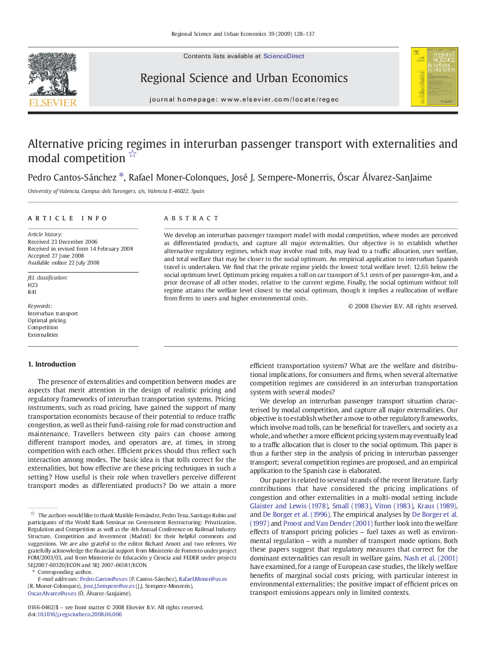 Alternative pricing regimes in interurban passenger transport with externalities and modal competition 