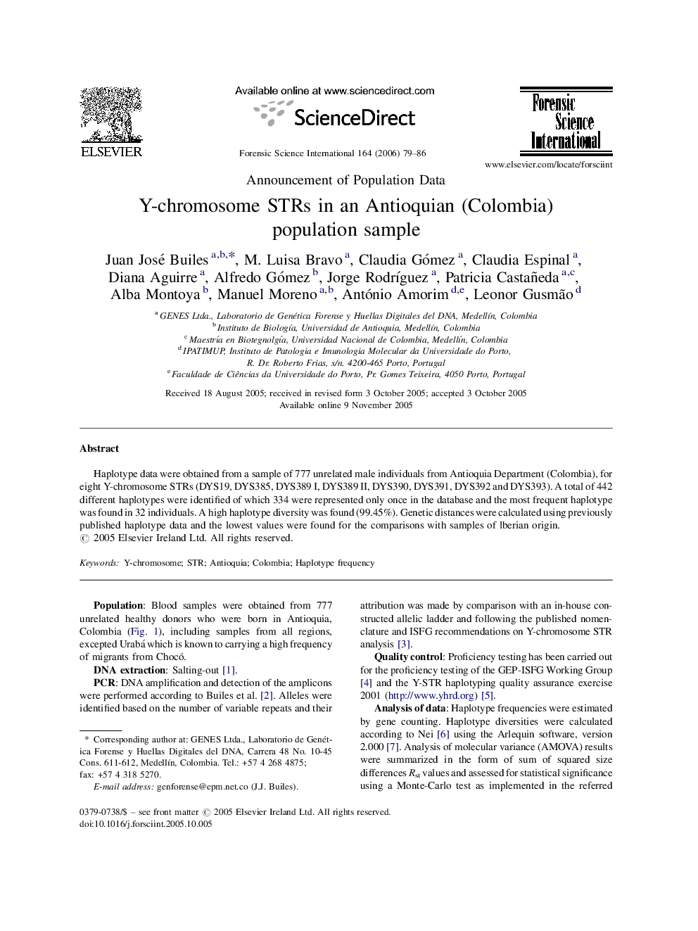 Y-chromosome STRs in an Antioquian (Colombia) population sample