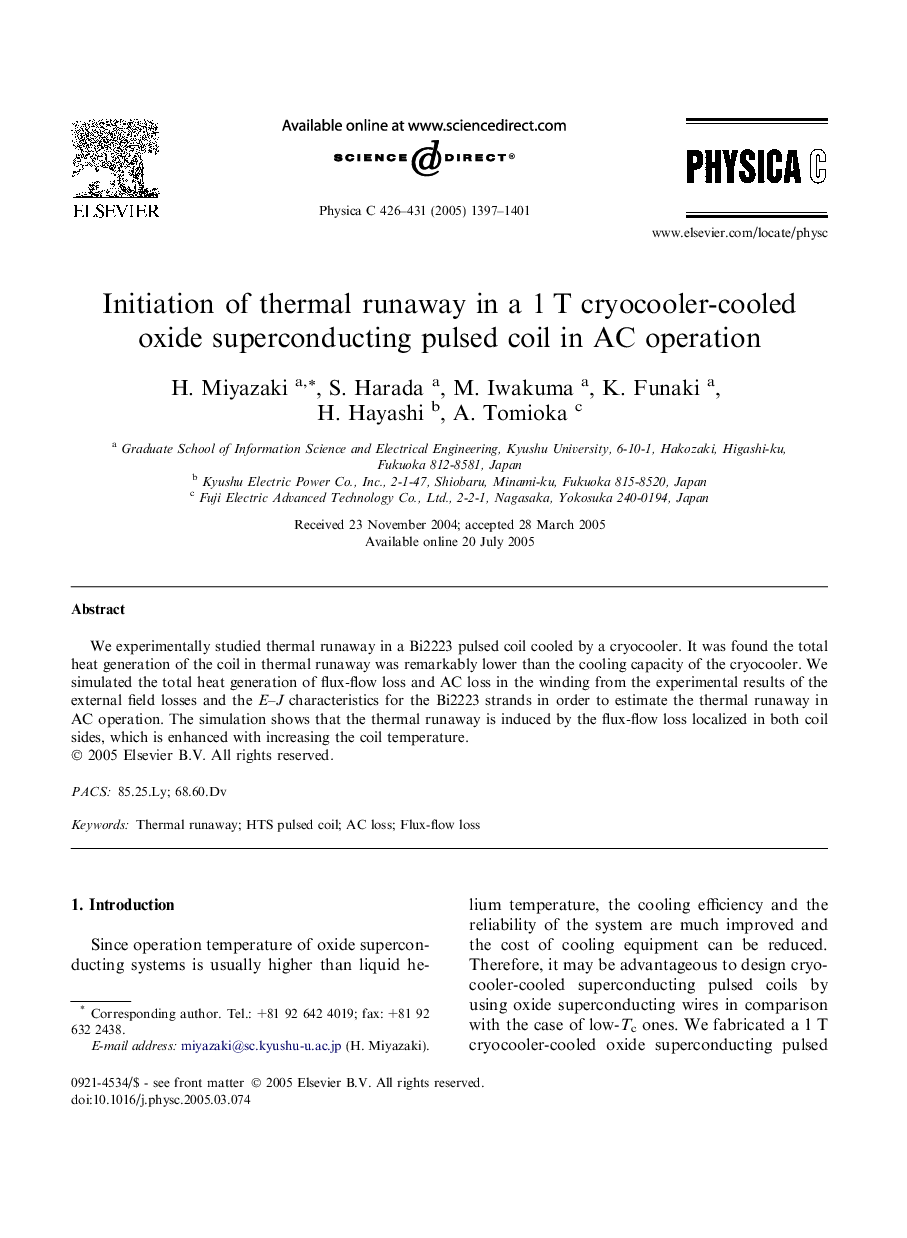 Initiation of thermal runaway in a 1Â T cryocooler-cooled oxide superconducting pulsed coil in AC operation