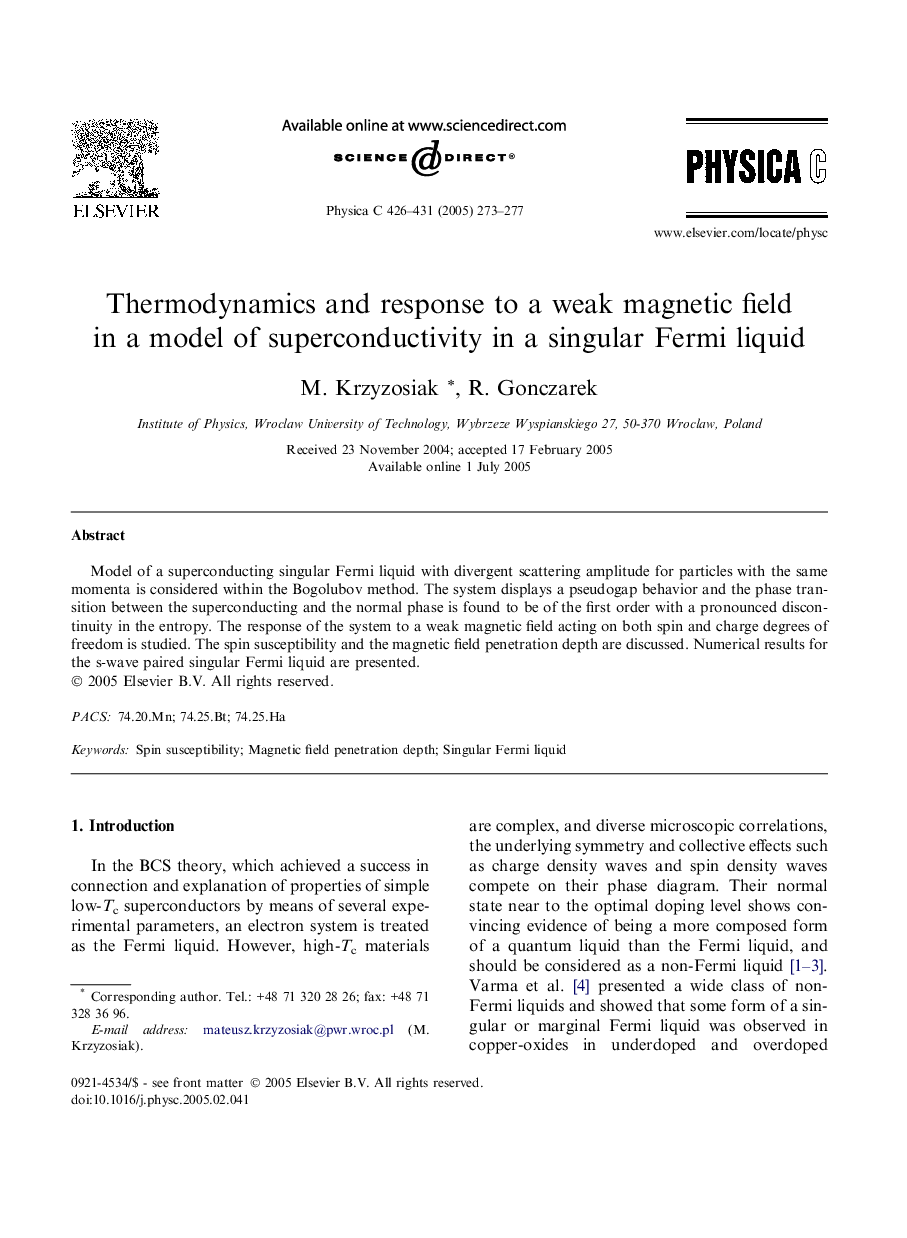 Thermodynamics and response to a weak magnetic field in a model of superconductivity in a singular Fermi liquid