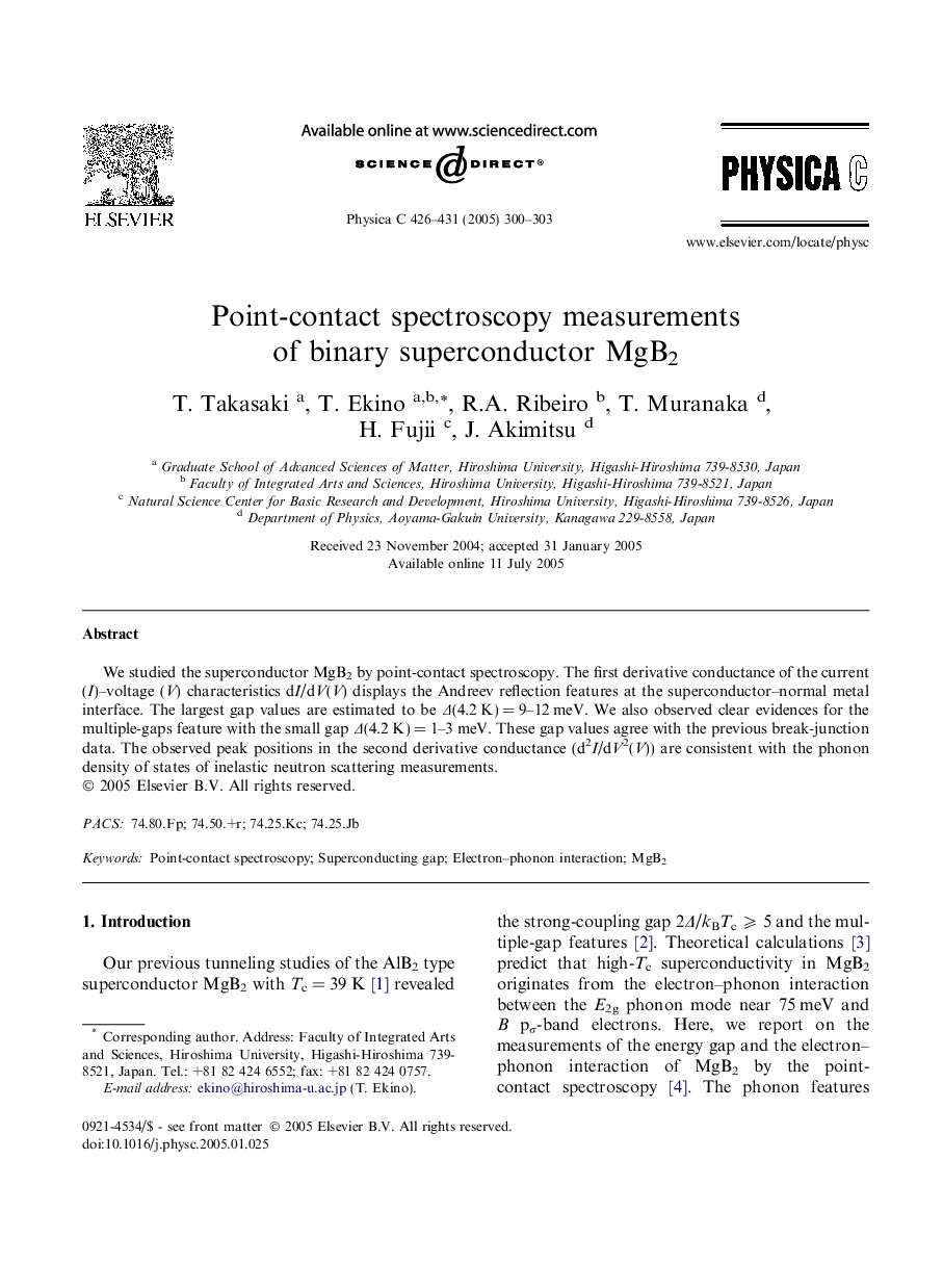 Point-contact spectroscopy measurements of binary superconductor MgB2