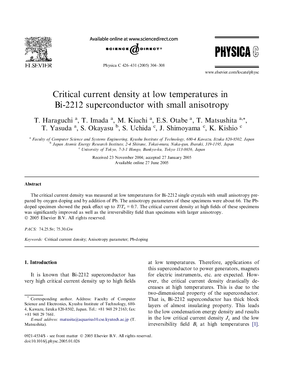 Critical current density at low temperatures in Bi-2212 superconductor with small anisotropy