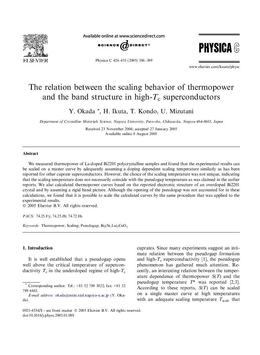 The relation between the scaling behavior of thermopower and the band structure in high-Tc superconductors