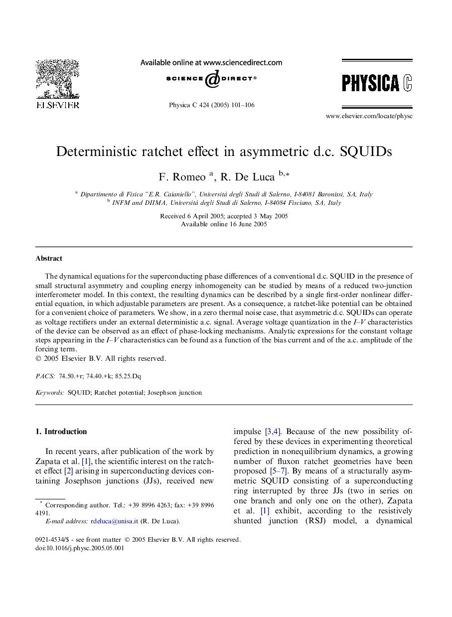 Deterministic ratchet effect in asymmetric d.c. SQUIDs