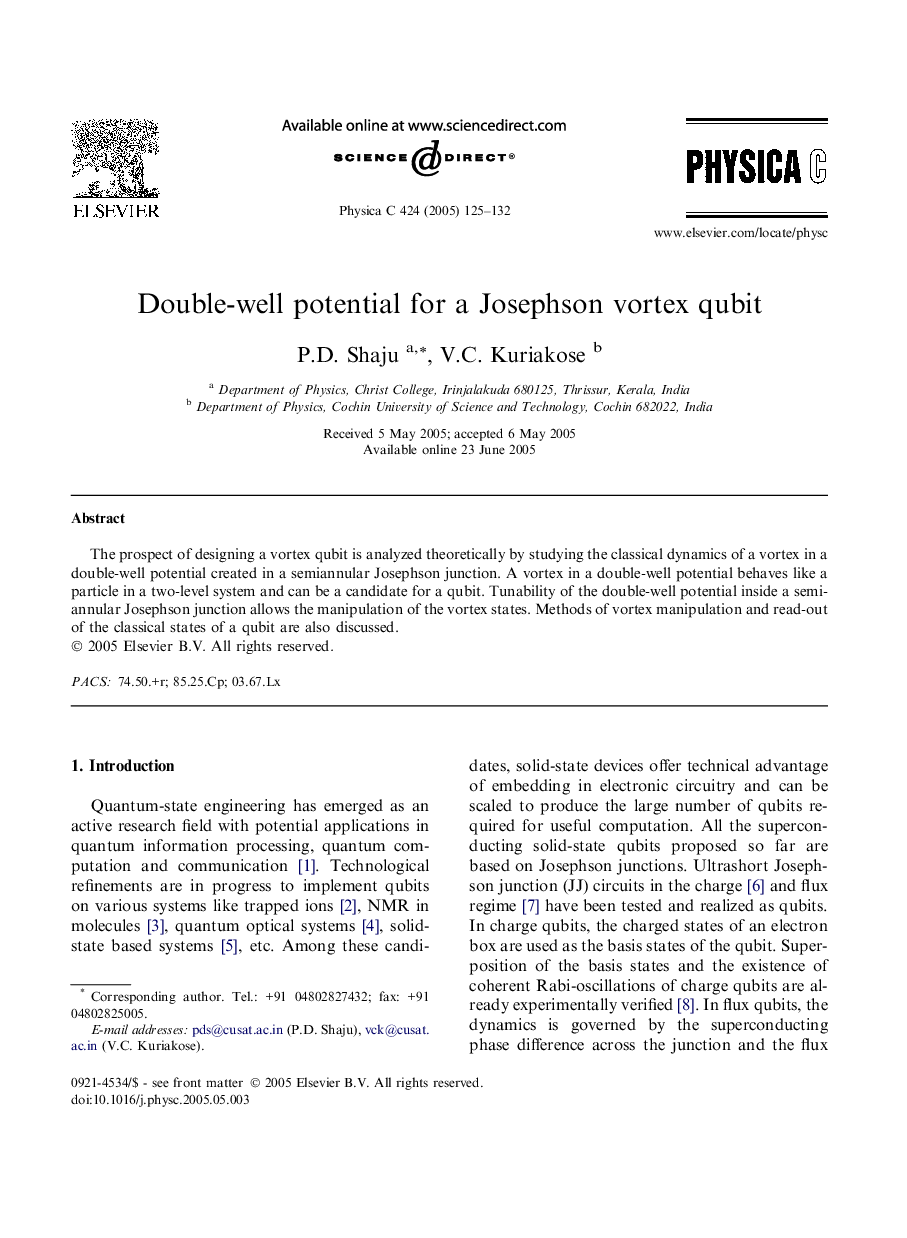 Double-well potential for a Josephson vortex qubit