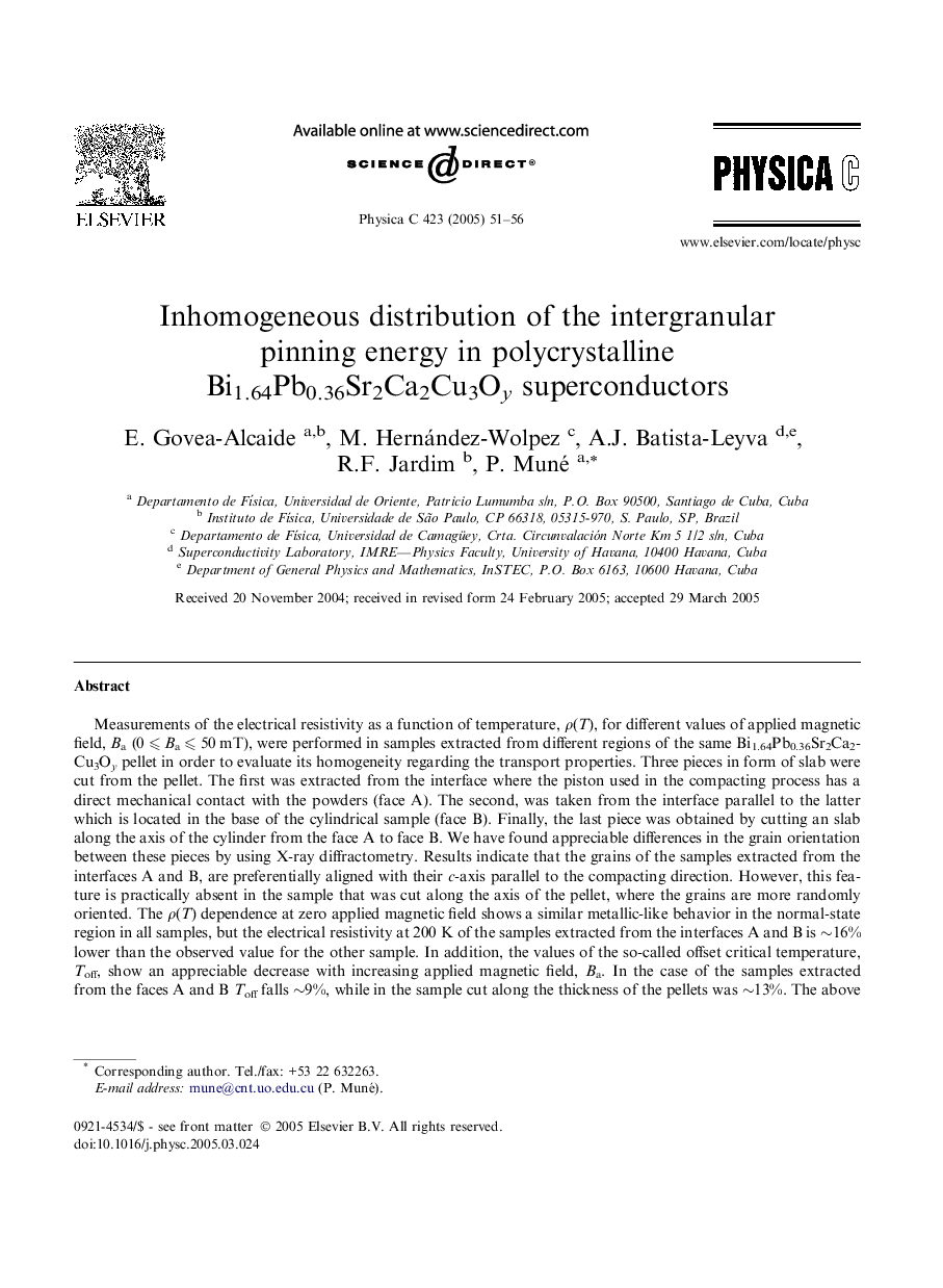 Inhomogeneous distribution of the intergranular pinning energy in polycrystalline Bi1.64Pb0.36Sr2Ca2Cu3Oy superconductors