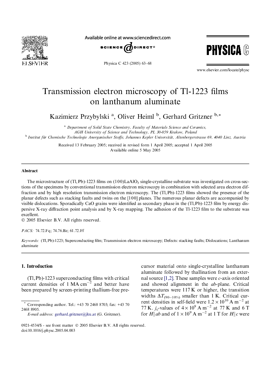 Transmission electron microscopy of Tl-1223 films on lanthanum aluminate