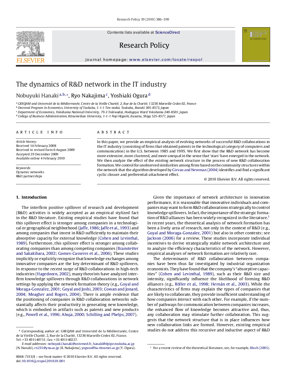 The dynamics of R&D network in the IT industry