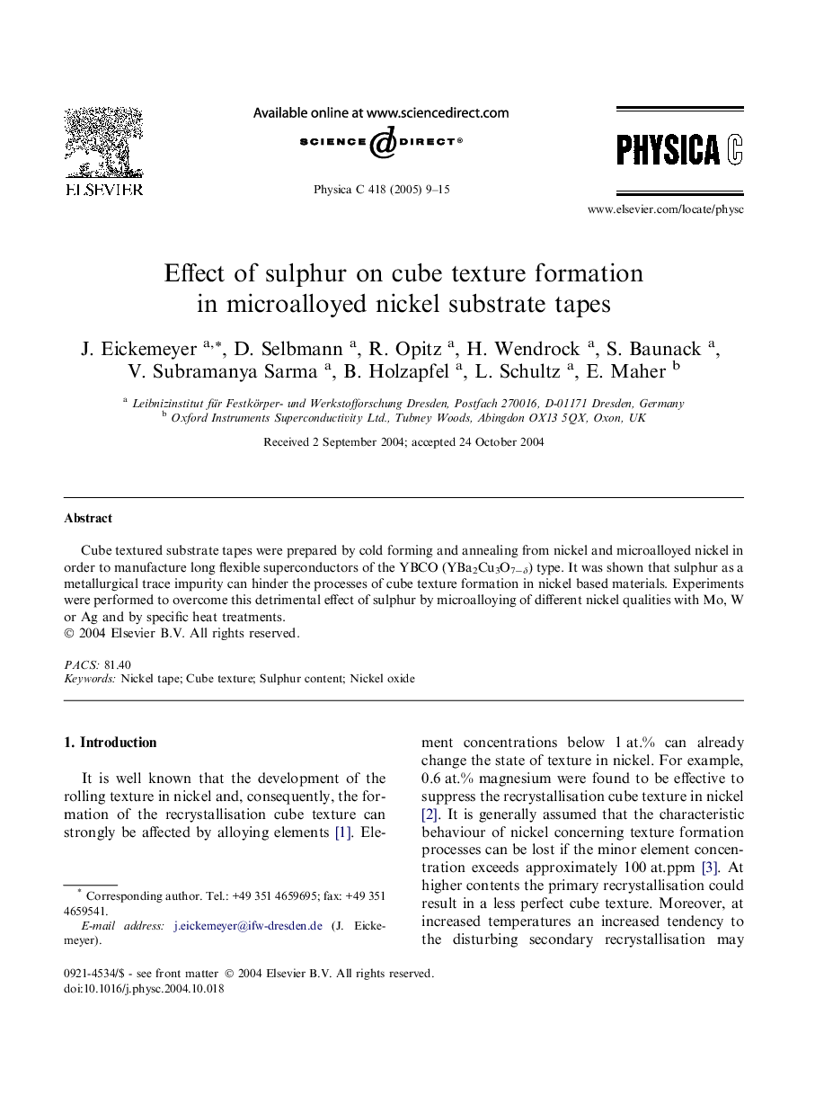 Effect of sulphur on cube texture formation in microalloyed nickel substrate tapes