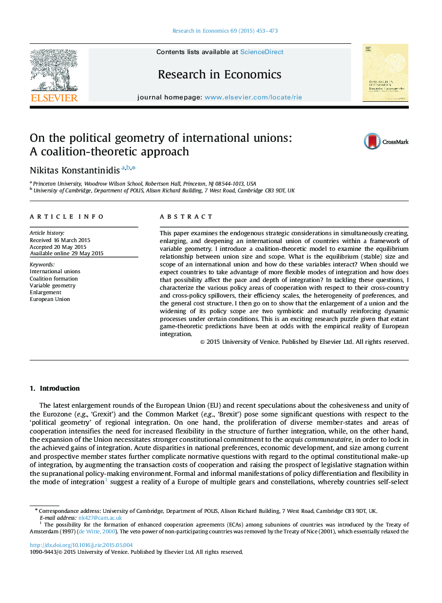 On the political geometry of international unions: A coalition-theoretic approach