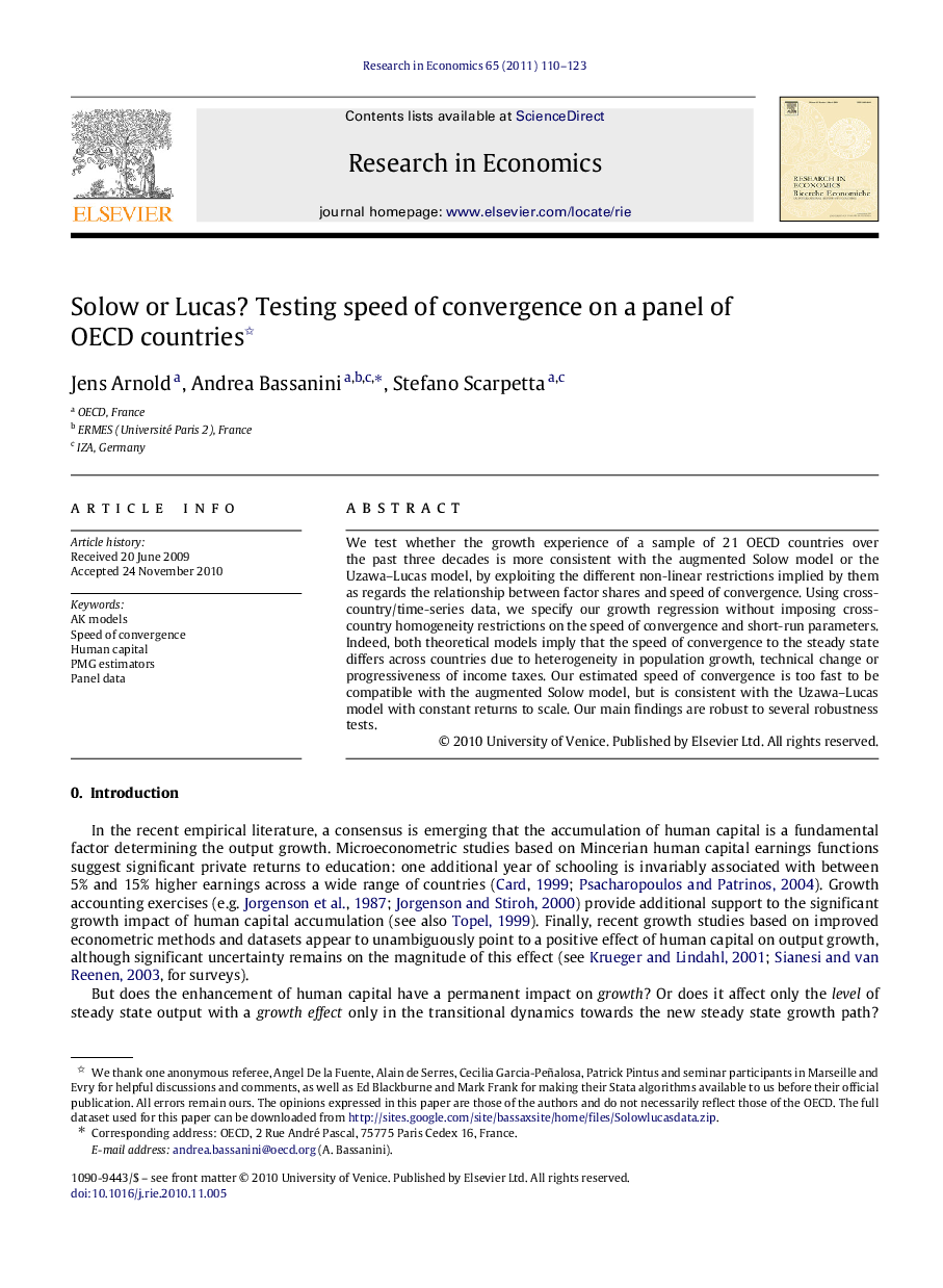 Solow or Lucas? Testing speed of convergence on a panel of OECD countries 