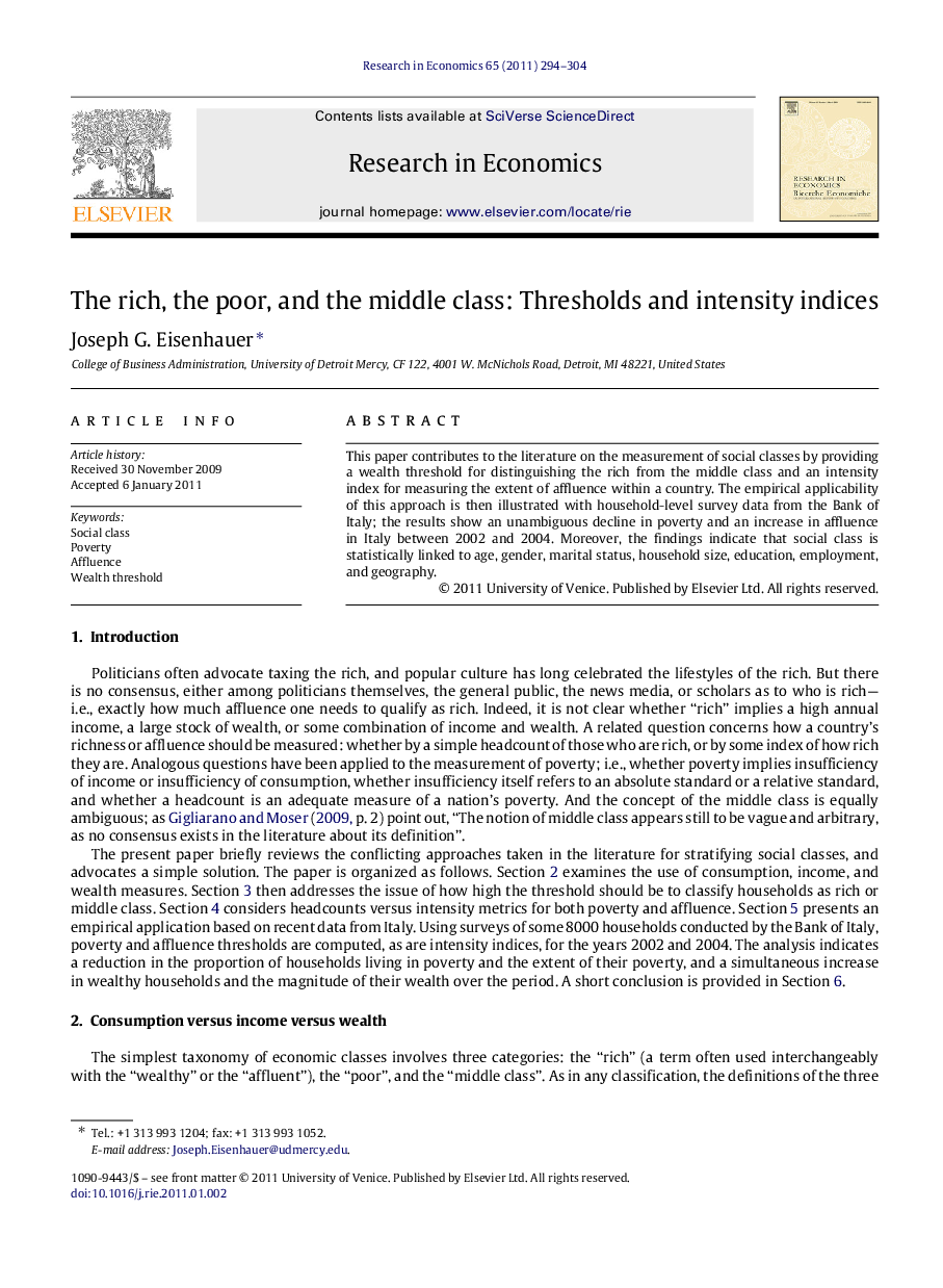 The rich, the poor, and the middle class: Thresholds and intensity indices