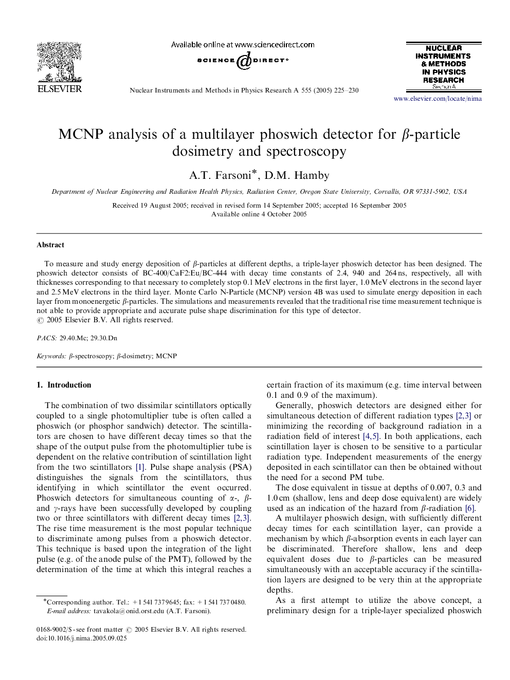 MCNP analysis of a multilayer phoswich detector for Î²-particle dosimetry and spectroscopy